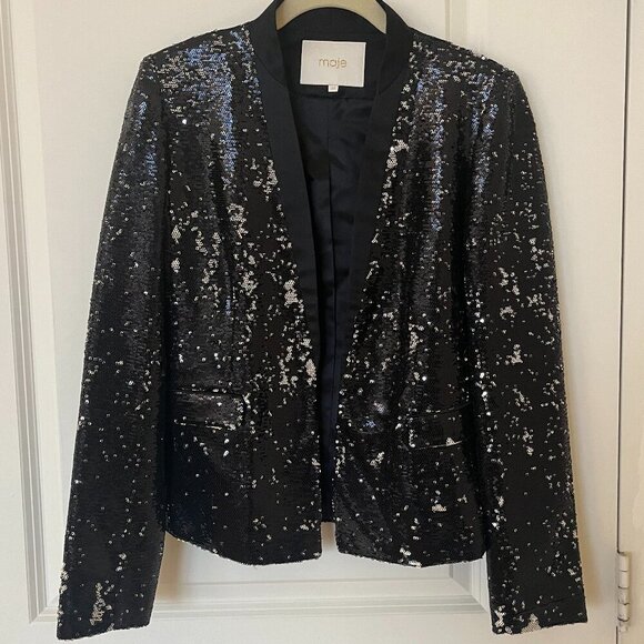 Maje Jackets & Blazers - Maje Sequin Black Blazer Sz 38
